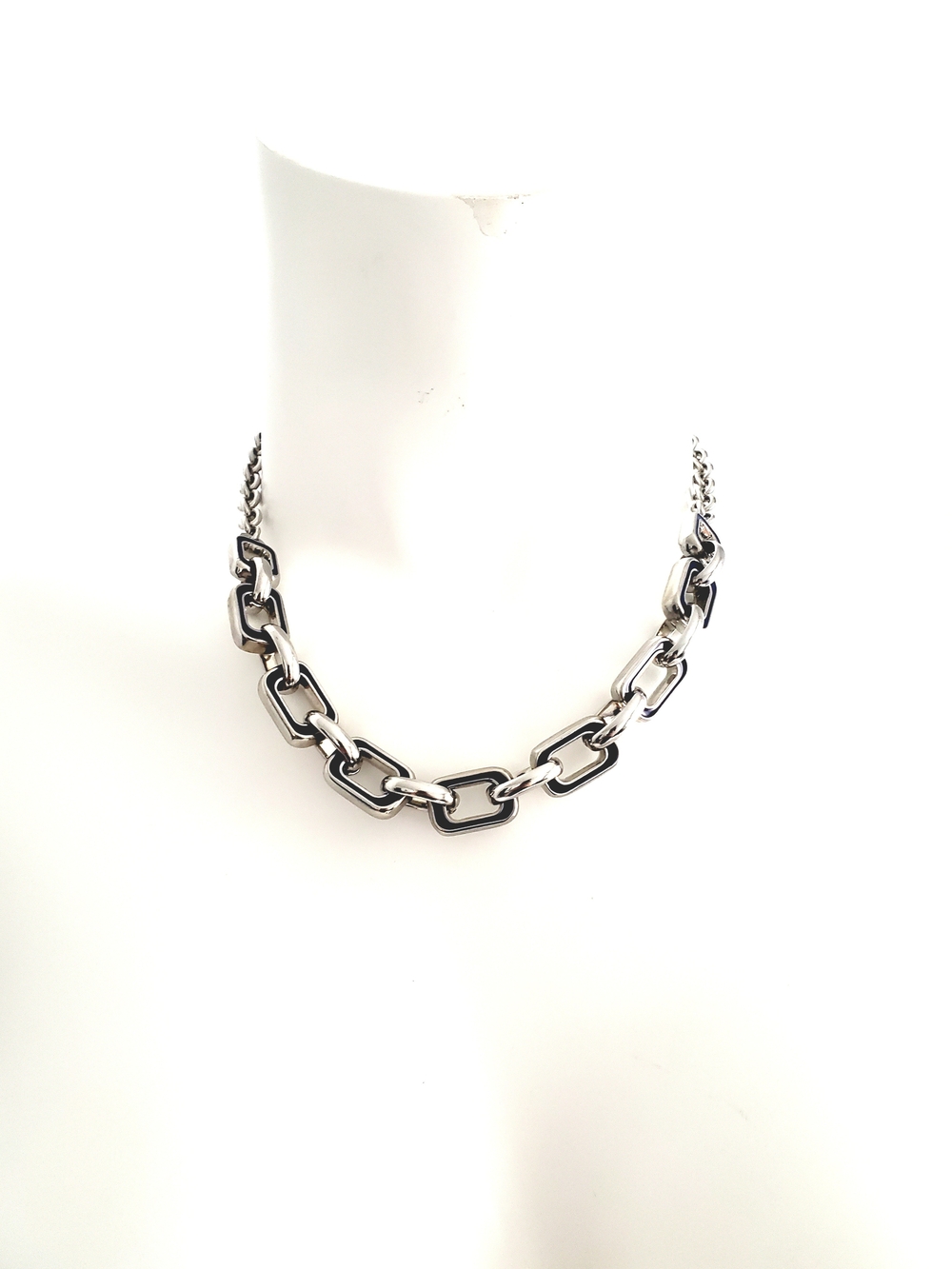 Lia Sophia Silver Rectangular Link Double Face  Necklace